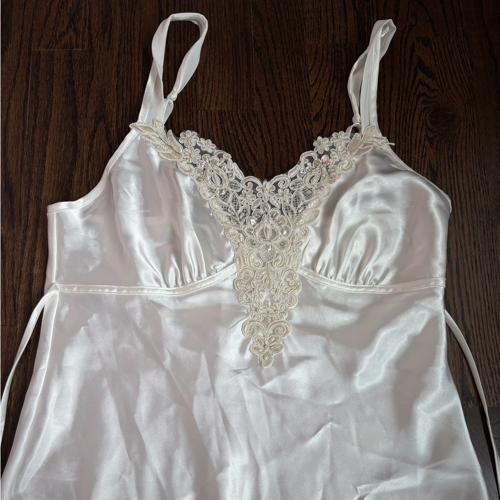Linea Donatella Ivory Satin Chemise with Lace Detail